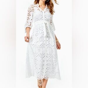 Lilly Pulitzer Amrita Midi Dress Resort White, Soirée Eyelet, Sz 4